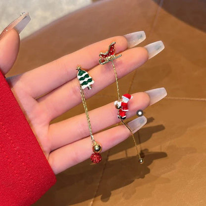 Merry Christmas Velvet Elk Bowknot Dangle Earrings For Women Red Hair Ball