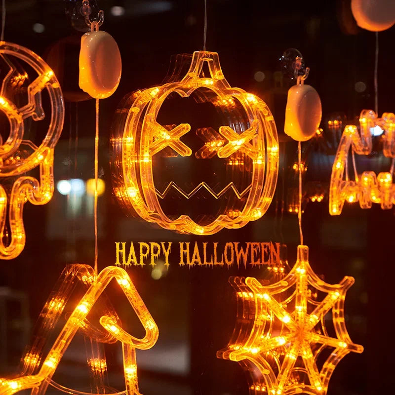 Halloween Decoration Orange Pumpkin Ghost Halloween Window Light with Suction Cup