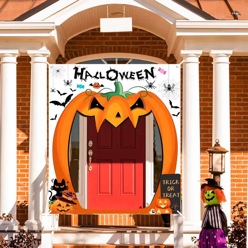 Halloween Pumpkin Party Decorations Scary Pumpkin Door Banner Creepy Photo Booth
