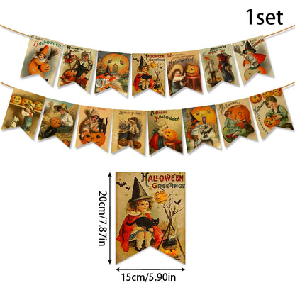 Halloween Paper Hanging Sign Spooky Pumpkin Witch Ghost Front Door Hanger