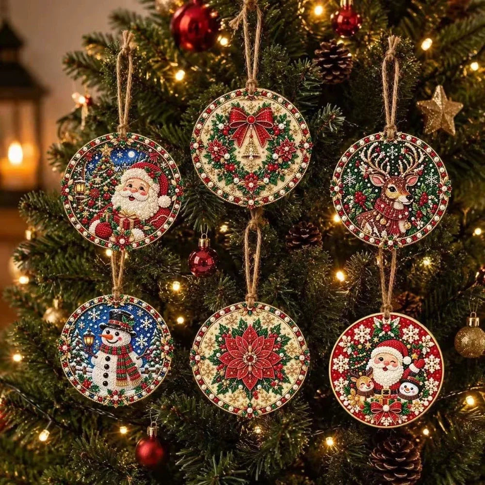 6PCS Pearl Diamond Art Kit for Christmas Hanging Ornaments DIY Adult Crafts Tree Decorations