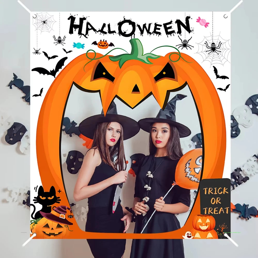 Halloween Pumpkin Party Decorations Scary Pumpkin Door Banner Creepy Photo Booth