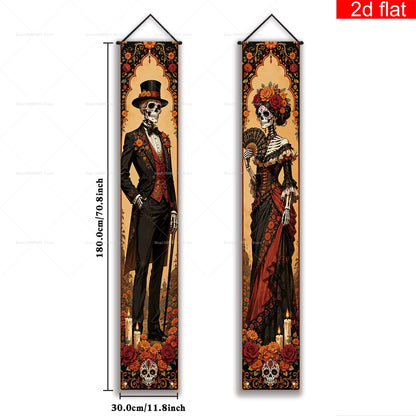 Halloween Decorations Dia De Los Muertos Porch Sign Banners