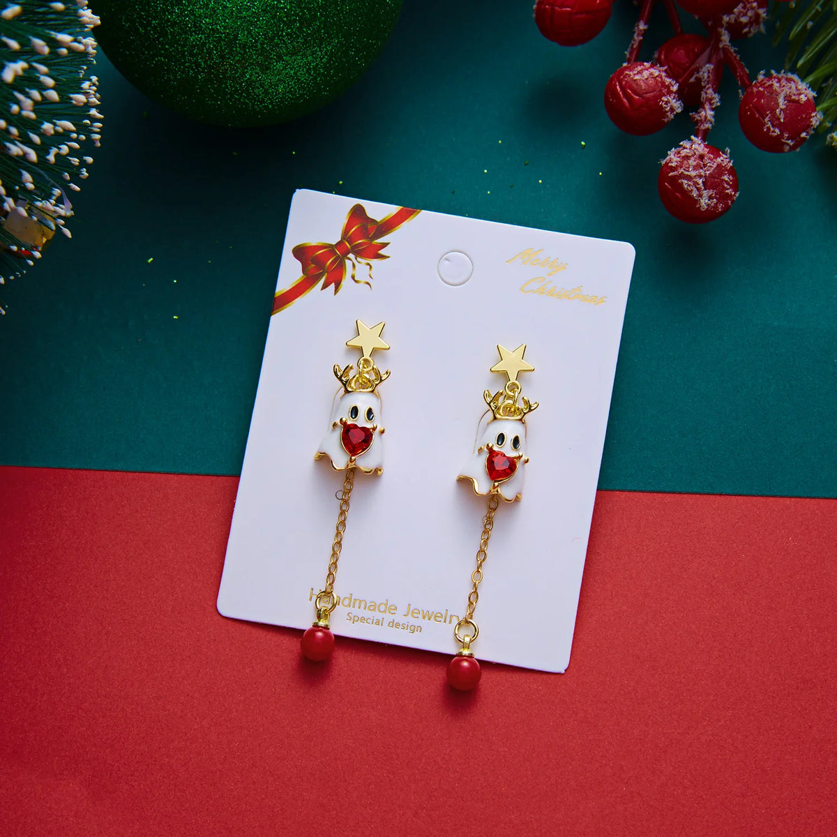 Merry Christmas Velvet Elk Bowknot Dangle Earrings For Women Red Hair Ball
