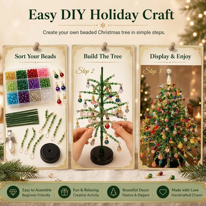 DIY Beaded Christmas Tree Kit – Crystal Bead Holiday Craft Set with LED Lights