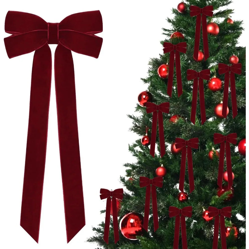 Burgundy Velvet Bow Ornaments 23CM Christmas Tree Decorations Pendant Xmas Bow