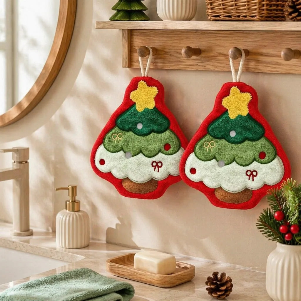 Christmas Hanging Hand Towels for Bathroom Christmas Tree Kitchen Towels with Loop