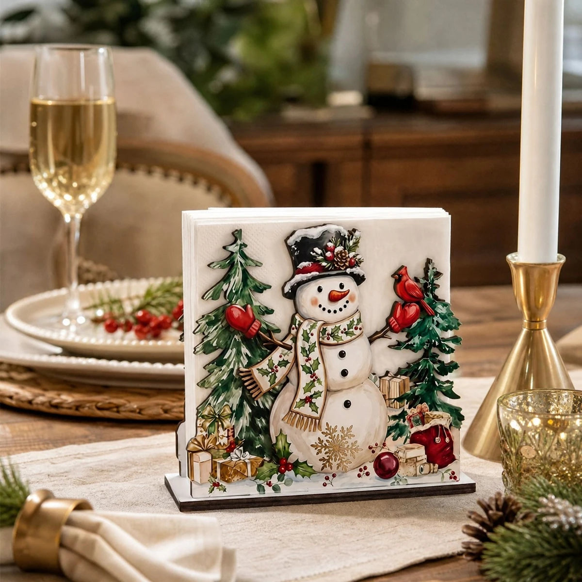 Santa Claus Wooden Napkin Holder Christmas Table Decor Desktop Tissue Storage Rack