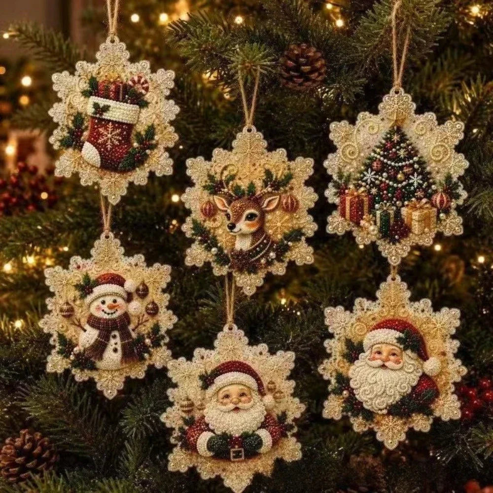 6PCS Pearl Diamond Art Kit for Christmas Hanging Ornaments DIY Adult Crafts Tree Decorations