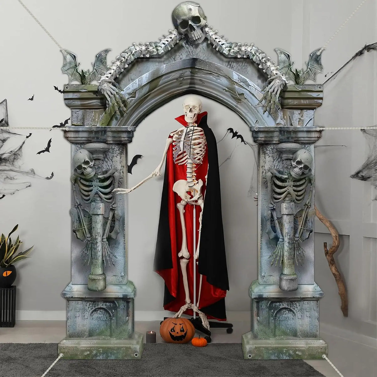 Halloween Skeleton Party Decorations Scary Tombstones Door Banner Creepy Bats Photo Booth