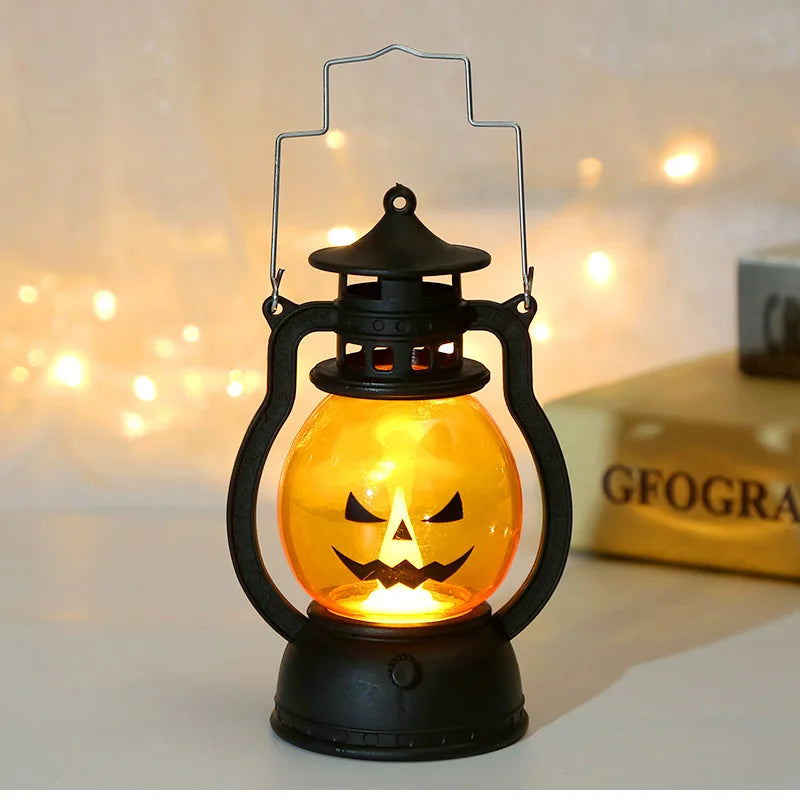 Halloween LED Hanging Pumpkin Lantern Light Ghost Lamp Candle Light Horror Props