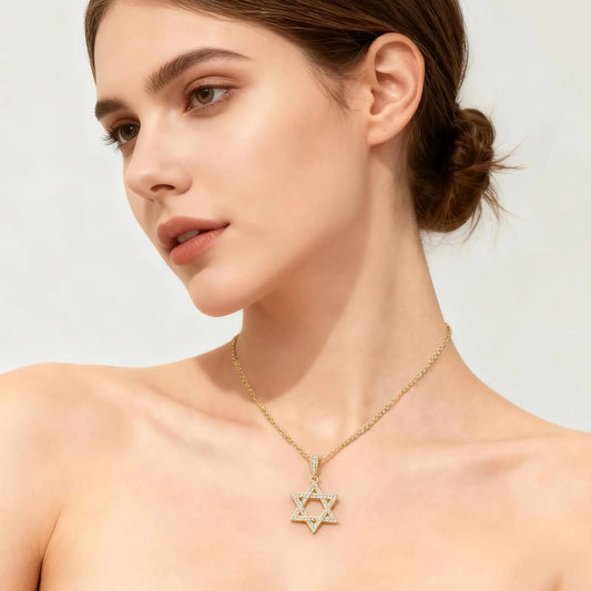 Hollow Hexagonal Pendant Chain Judaica Jewish Jewelry for Men & Women