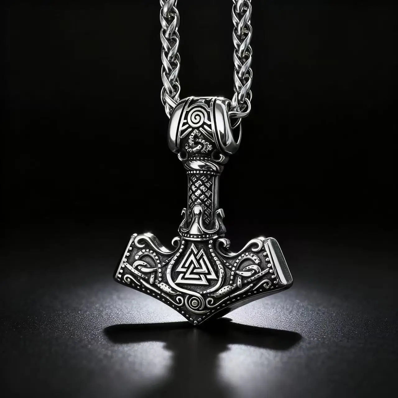 Stainless Steel Mjolnir Thor Hammer Necklace Pendant for Men, Vintage Jewelry Gift