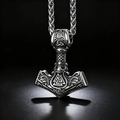 Stainless Steel Mjolnir Thor Hammer Necklace Pendant for Men, Vintage Jewelry Gift