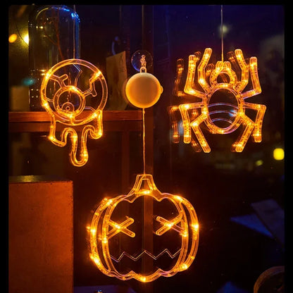 Halloween Decoration Orange Pumpkin Ghost Halloween Window Light with Suction Cup