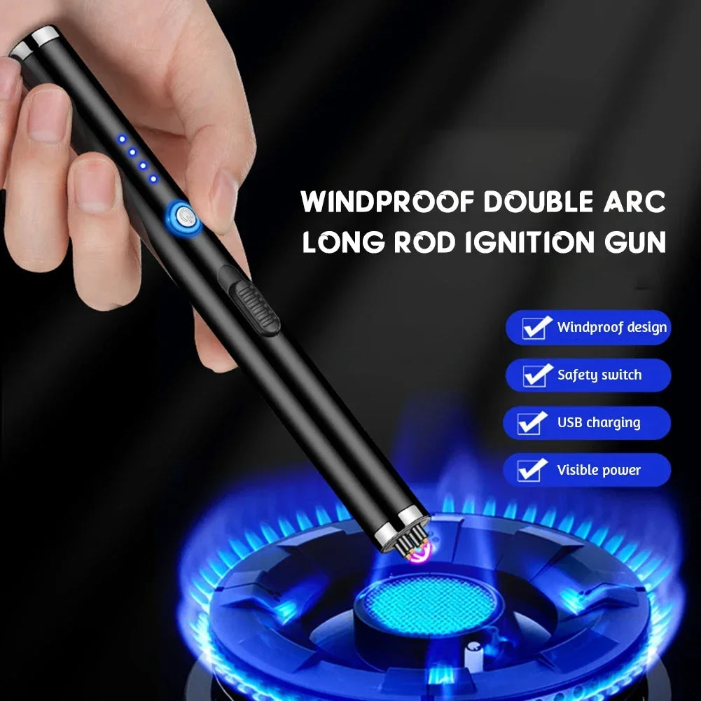 Metal Long Windproof Pulse Arc Flameless USB Plasma Electric Lighter