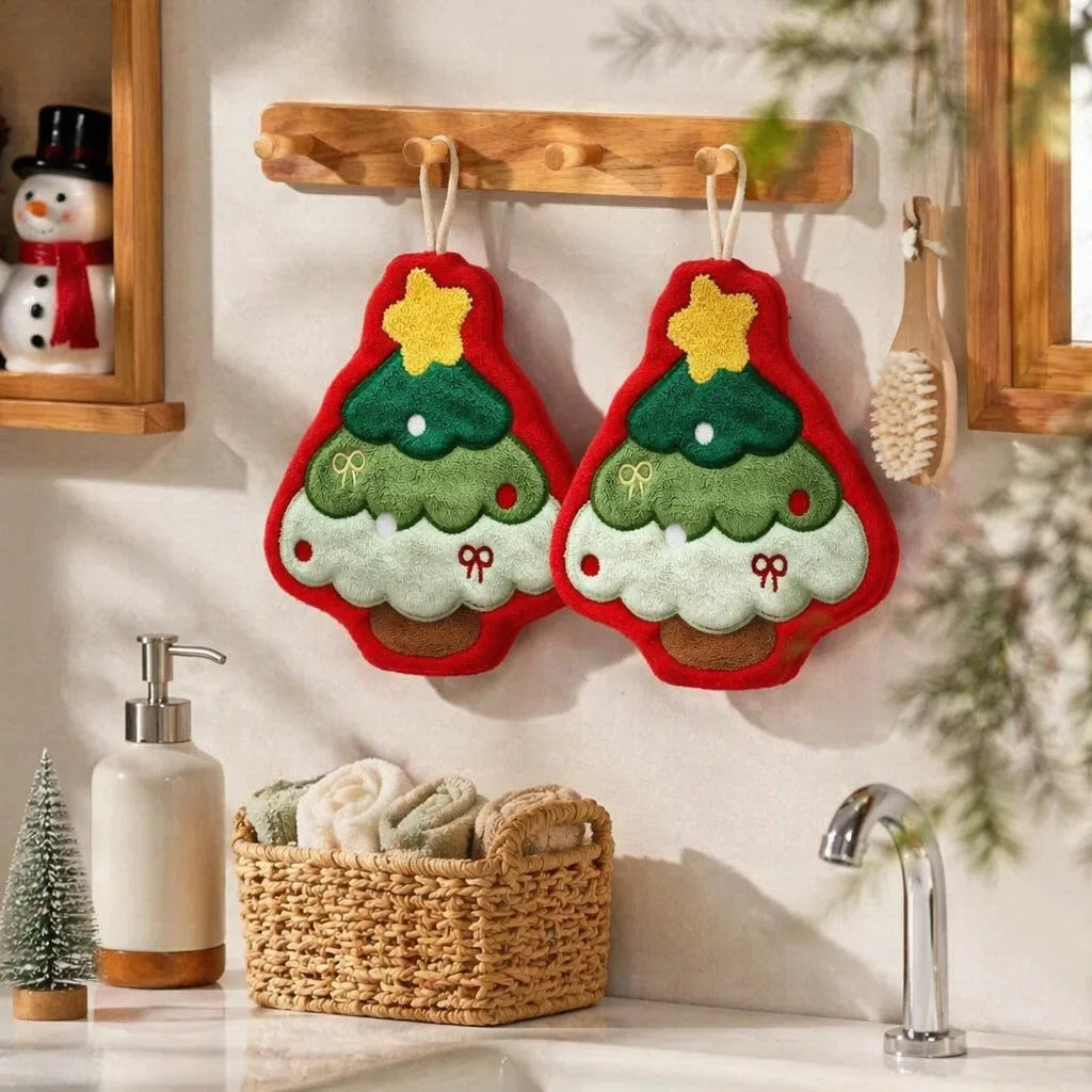 Christmas Hanging Hand Towels for Bathroom Christmas Tree Kitchen Towels with Loop