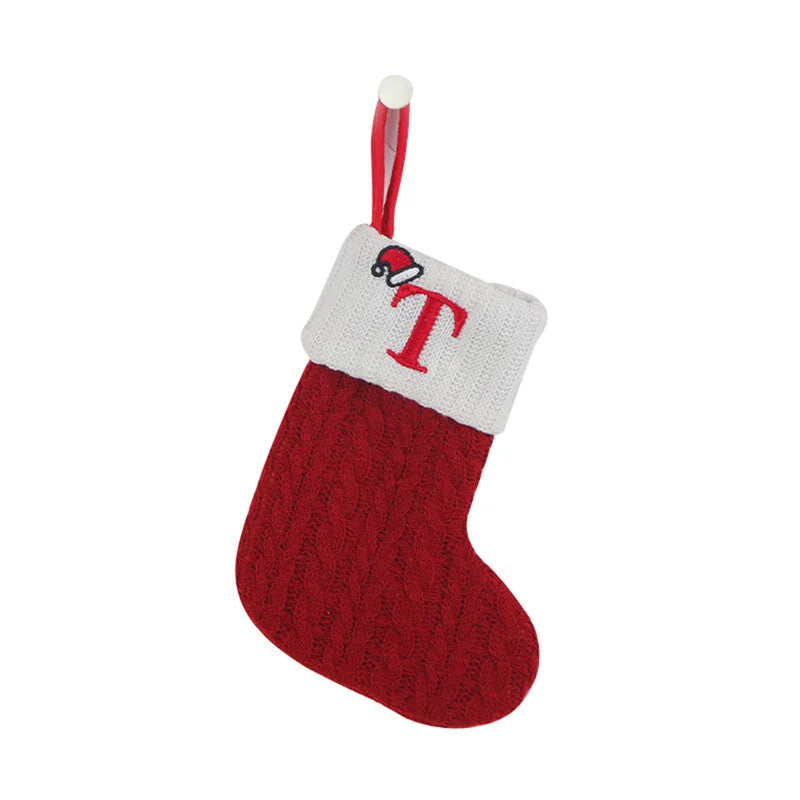 Christmas Socks Knitting Snowflake Letter Stocking Christmas Decoration