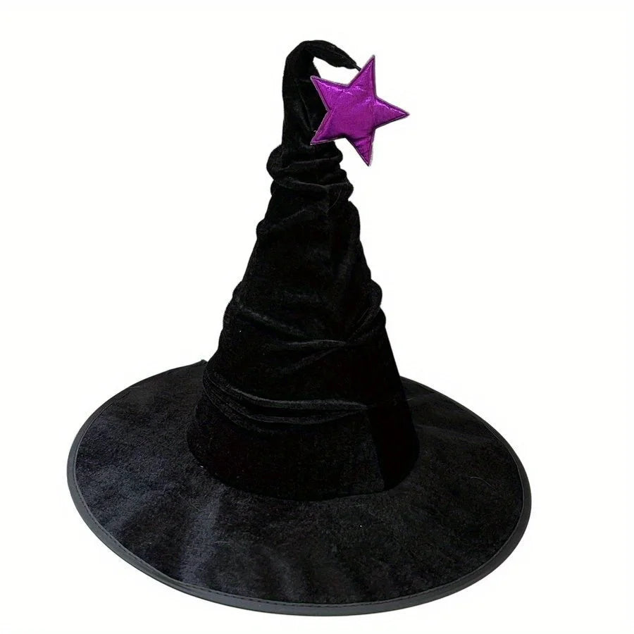 Halloween crumpled witch hat party, witch hat black velvet witch costume