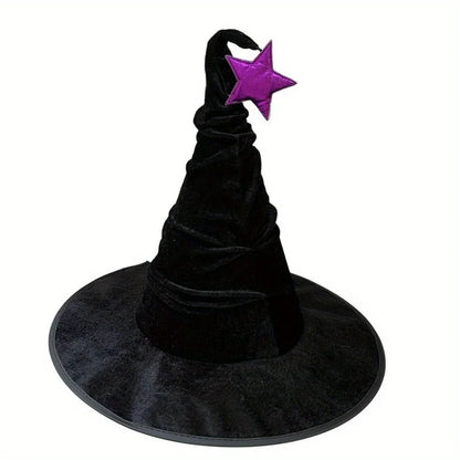 Halloween crumpled witch hat party, witch hat black velvet witch costume