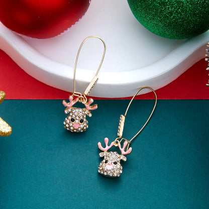 Merry Christmas Velvet Elk Bowknot Dangle Earrings For Women Red Hair Ball