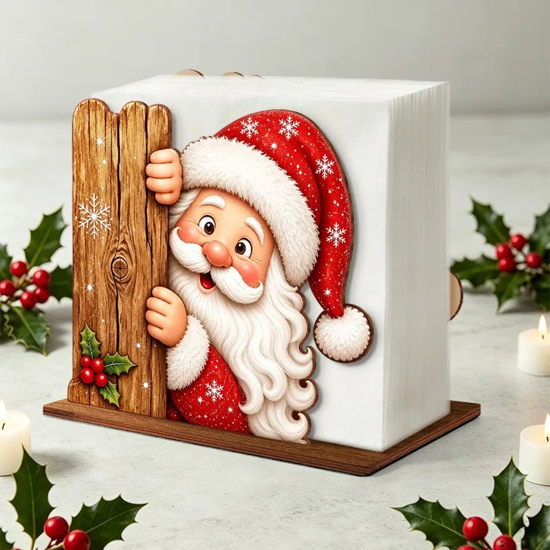 Santa Claus Wooden Napkin Holder Christmas Table Decor Desktop Tissue Storage Rack