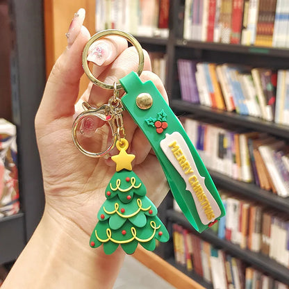Christmas Cute Cartoon Pendant PVC Keychain Santa Claus Candy Reindeer Hat Tree