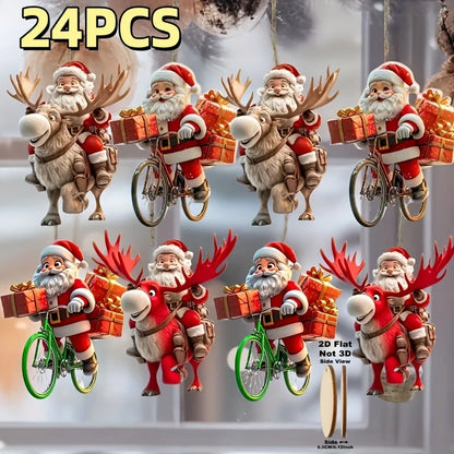 12-Piece Santa Claus Wooden Hanging Ornaments Set—Perfect for Christmas Trees and Holiday Home Decorations
