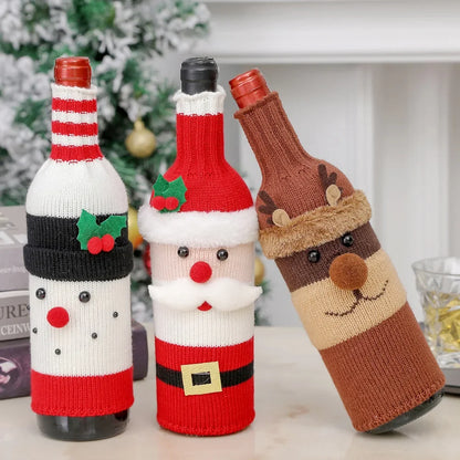 Christmas Wine Bottle Cover Set Santa Snowman Woven Wine Bottle Bags For Christmas Party