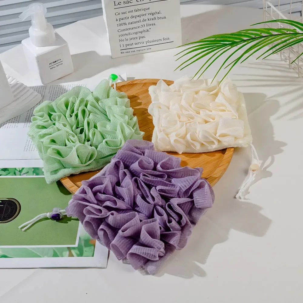 2-In-1 Bath Ball Towel Loofah With Drawstring Closure For Soap