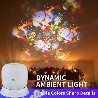Christmas Projector Light,360° Rotating Dynamic Night Light USB Powered Christmas Pattern ,Night Lighting