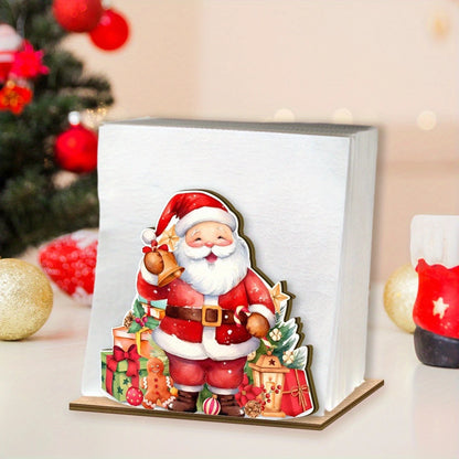 Santa Claus Wooden Napkin Holder Christmas Table Decor Desktop Tissue Storage Rack