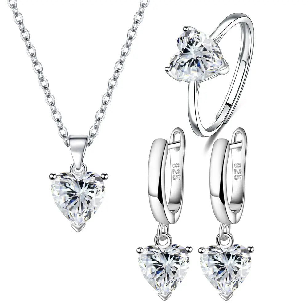 925 Sterling Silver Heart Zircon Jewelry Set for Women Elegant Gift