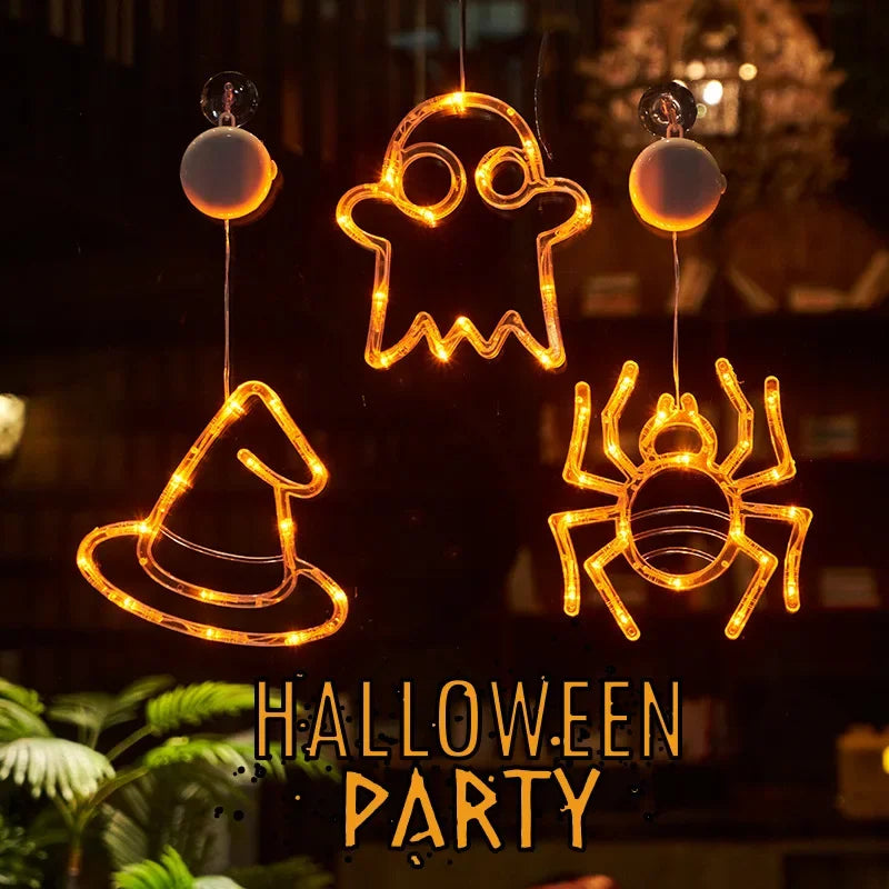Halloween Decoration Orange Pumpkin Ghost Halloween Window Light with Suction Cup