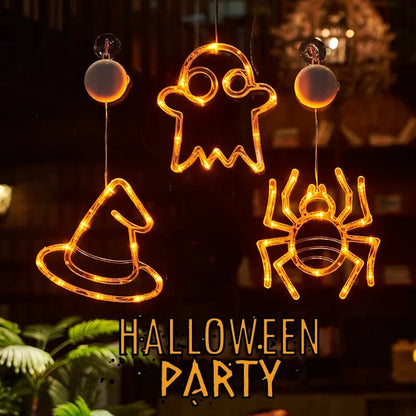 Halloween Decoration Orange Pumpkin Ghost Halloween Window Light with Suction Cup