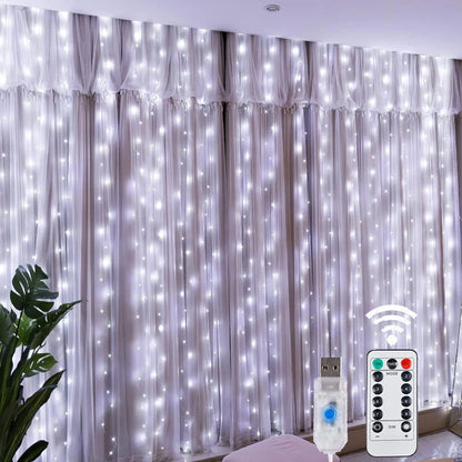 Christmas Lights LED Fairy String Curtain Lights 8 Mode Remote USB Festoon Christmas Decor