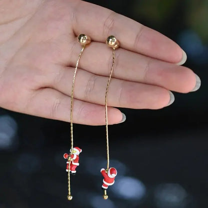 Merry Christmas Velvet Elk Bowknot Dangle Earrings For Women Red Hair Ball