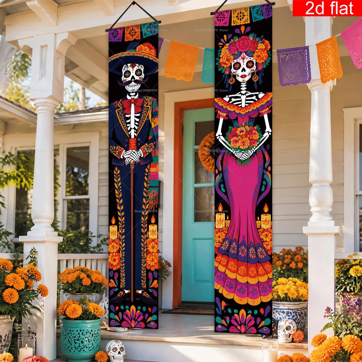 Halloween Decorations Dia De Los Muertos Porch Sign Banners