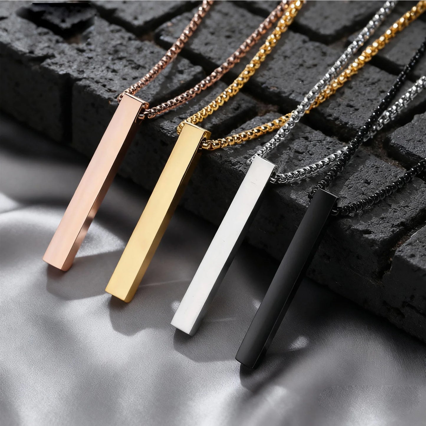 Stainless Steel Rectangle Vertical Bar Pendant Simple Casual Gift