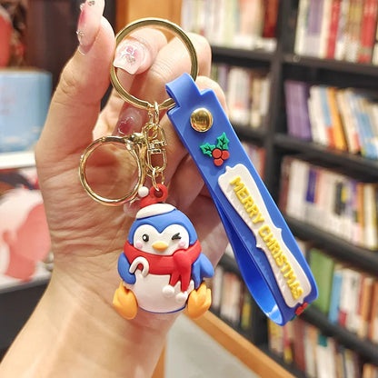 Christmas Cute Cartoon Pendant PVC Keychain Santa Claus Candy Reindeer Hat Tree