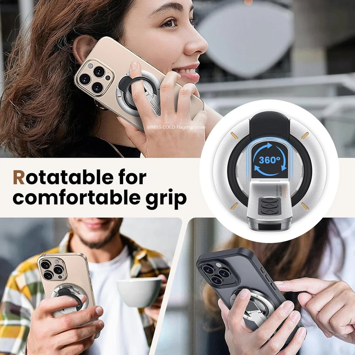 Multi-Function Phone Ring Holder 360° Rotating Desktop Stand