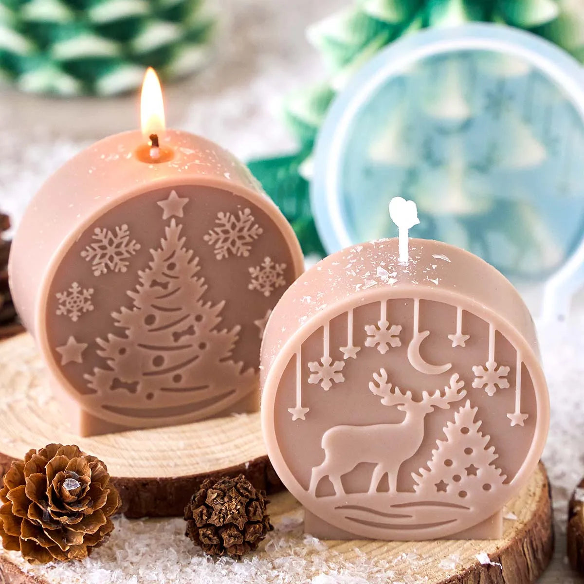 Christmas Ornaments Silicone Candle Mold DIY Handmade Relief Christmas Ball Plaster Resin