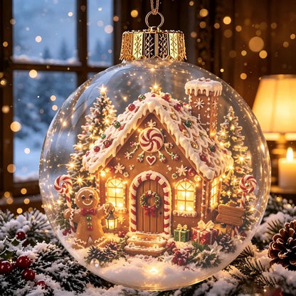 Acrylic Christmas Bell Ornament Decoration 3D Snow Globe Santa Snowman Ball Hanging Xmas Tree Pendant