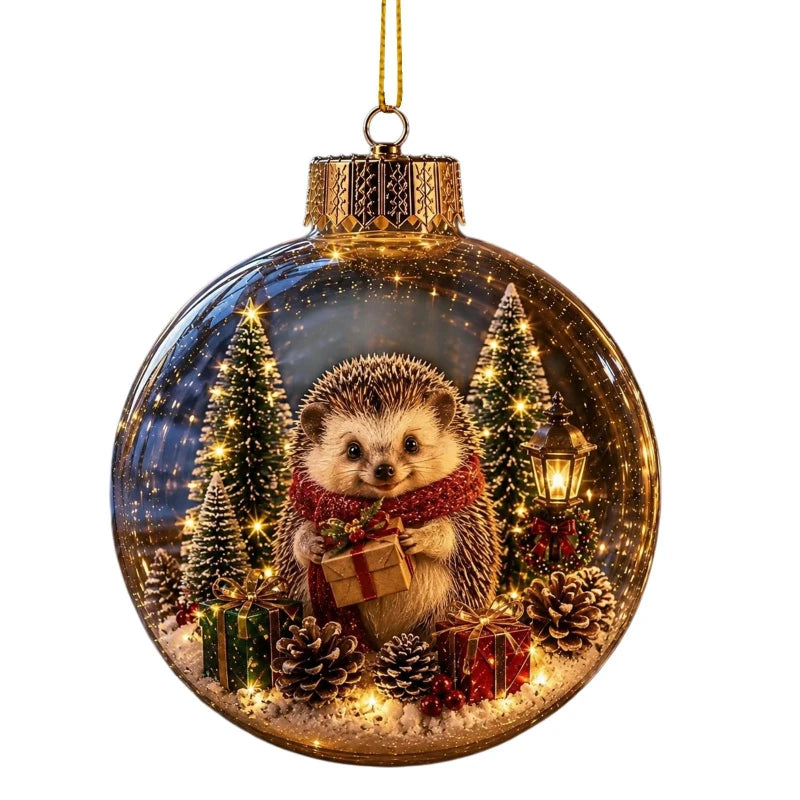 Acrylic Christmas Bell Ornament Decoration 3D Snow Globe Santa Snowman Ball Hanging Xmas Tree Pendant