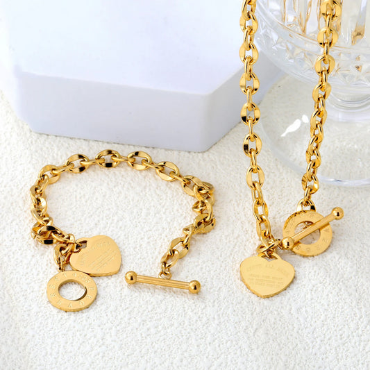 Golden Heart Pendant Necklace & Bracelet Set