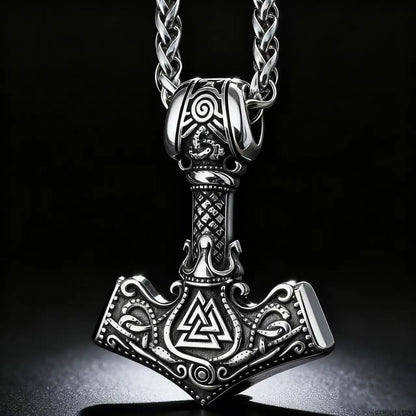 Stainless Steel Mjolnir Thor Hammer Necklace Pendant for Men, Vintage Jewelry Gift