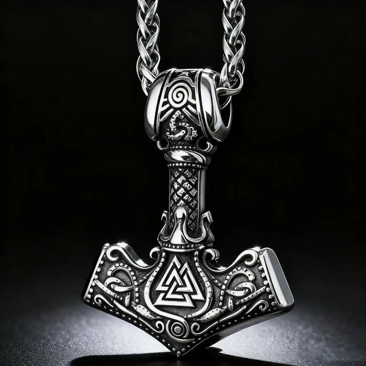 Stainless Steel Mjolnir Thor Hammer Necklace Pendant for Men, Vintage Jewelry Gift