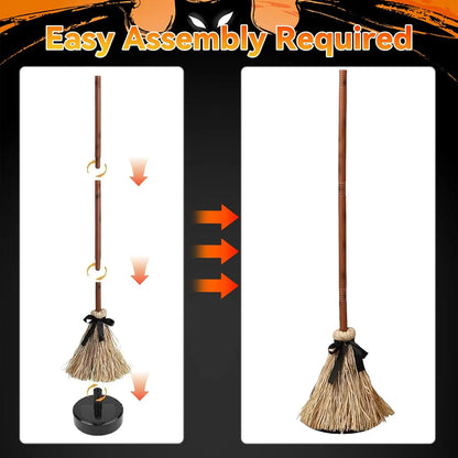 Halloween Floating Witch Broom with Witch Hat Haunted Dancing Moving Prop with Ghost
