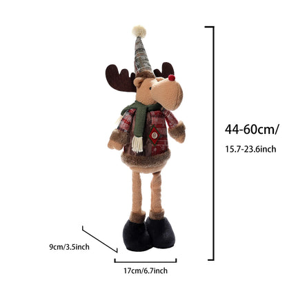 Retractable Christmas Gnome Doll, Vintage Snowflake Plaid Fabric Design