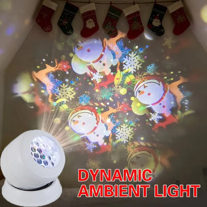 Christmas Projector Light,360° Rotating Dynamic Night Light USB Powered Christmas Pattern ,Night Lighting